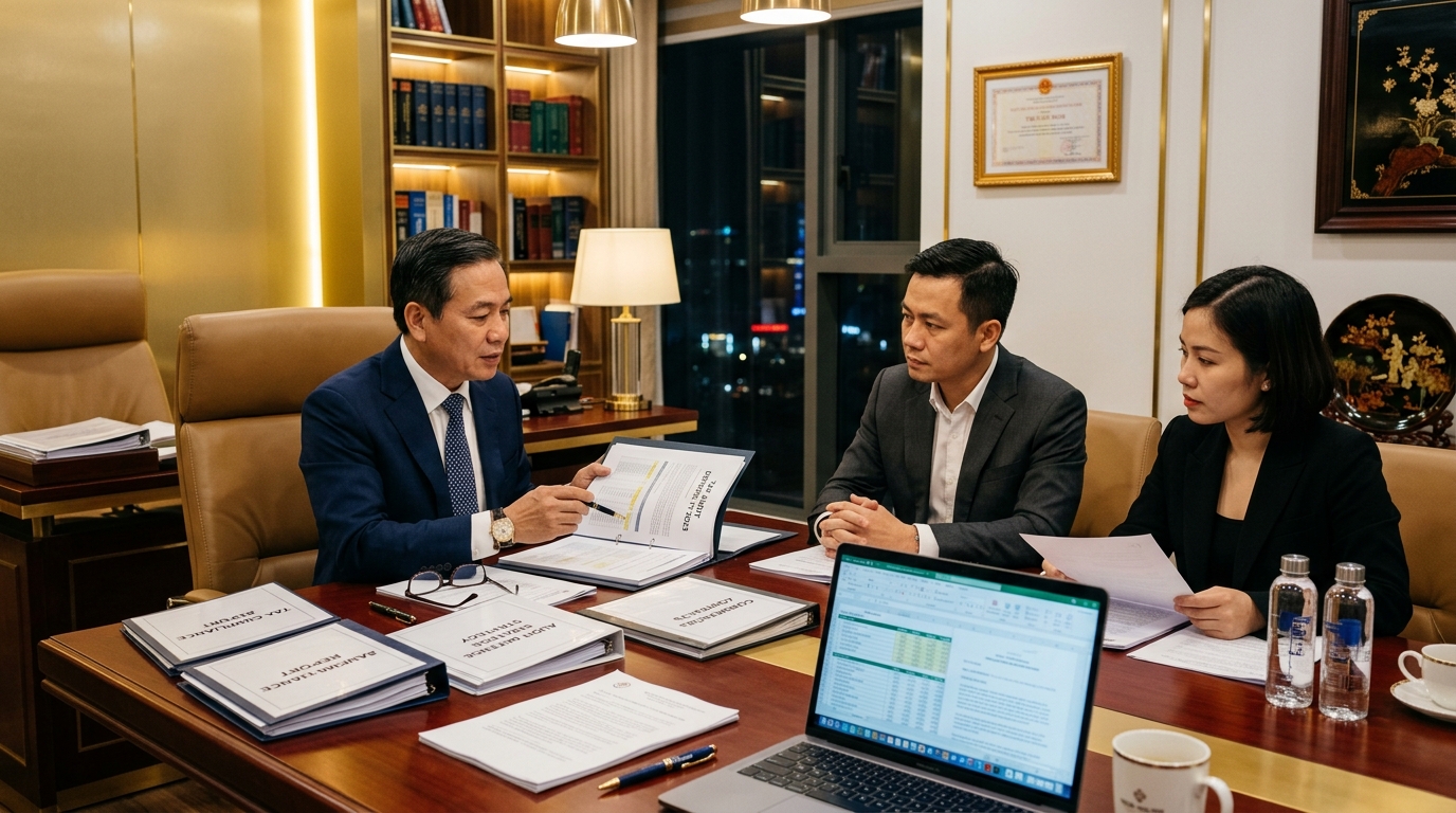 ThS. Luật sư Nguyễn Xuân Phước cùng đội ngũ Lex Vitae rà soát hồ sơ pháp lý thuế doanh nghiệp